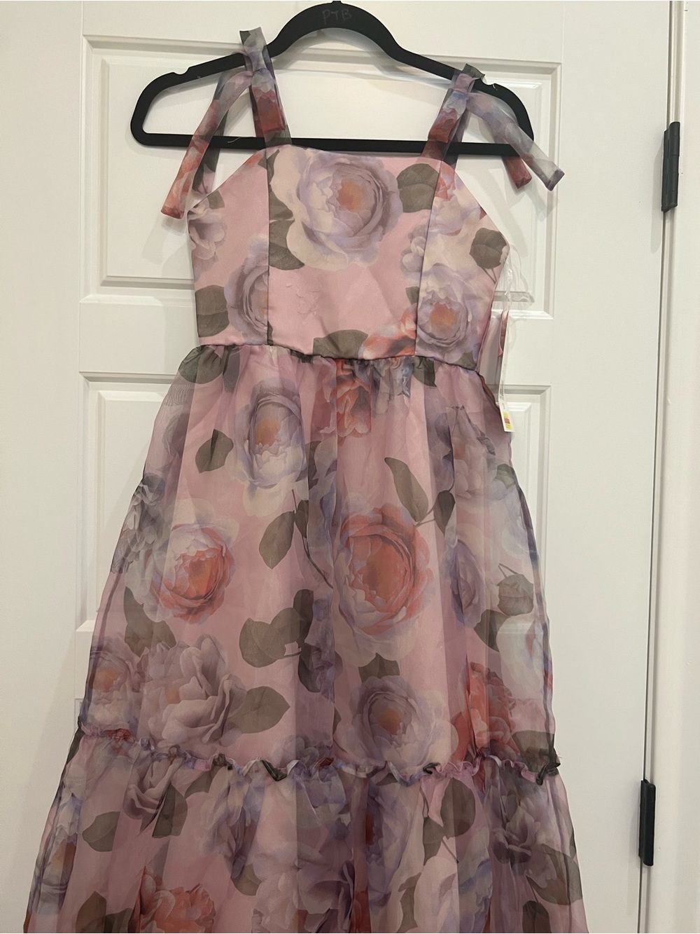 Rare Editions Pink and Lavender Floral Tiered Dress with Tie Straps